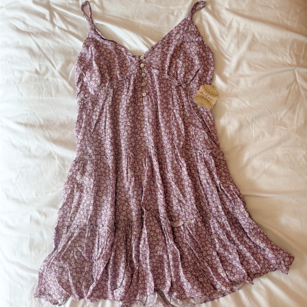 Altar’d State Lavender Floral Sleeveless Button Down Mini Dress Size Large